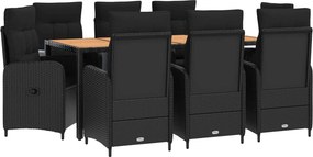 vidaXL Σετ Εξωτερικής Τραπέζης 9 τμχ. Μαύρο 190 x 90 x 75 cm