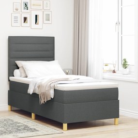 vidaXL Κρεβάτι Box Spring με Στρώμα & LED Σκούρο Γκρι 100x200 εκ. Υφαντό