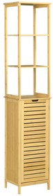 kleankin Ντουλάπι μπάνιου, ψηλό ντουλάπι, τρία ράφια, ένα ντουλάπι με πόρτα με περσίδες, προστασία από ανατροπή, μπαμπού, 34 x 30 x 173cm