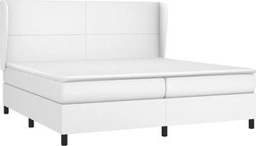 vidaXL Κρεβάτι Boxspring με Στρώμα Λευκό 200x200 εκ. Συνθετικό Δέρμα