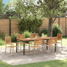 vidaXL Σέτ φαγητού για κήπο 7 pcs Μπεζ, Καφέ 200 x 100 x 75 cm