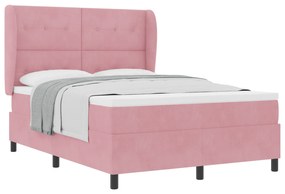 vidaXL Κρεβάτι Box Spring με Στρώμα Ροζ 140x200 εκ Βελούδο