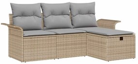 vidaXL Σετ Καναπέ Κήπου με μαξιλάρι 4 pcs Μπεζ Πολυ ράταν