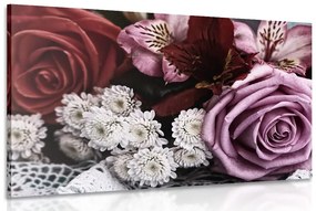 Εικόνα ρετρό μπουκέτο με τριαντάφυλλα - 60x40