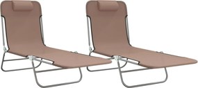 vidaXL Ξαπλώστρες Πτυσσόμενες 2 τεμ. Καφέ από Textilene &amp; Ατσάλι