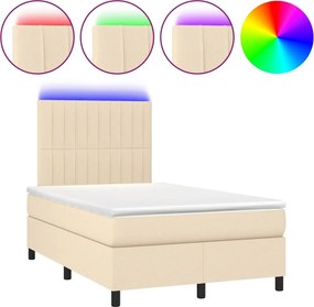 vidaXL Κρεβάτι Boxspring με Στρώμα &amp; LED Κρεμ 120x190 εκ. Υφασμάτινο