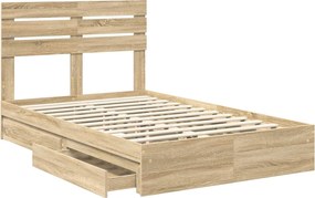 vidaXL Κρεβάτι Αποθήκης Δρύς Sonoma 135 x 190 cm Επεξεργασμένο ξύλο