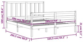 Πλαίσιο Κρεβατιού με Κεφαλάρι 160x200 εκ. από Μασίφ Ξύλο - Καφέ