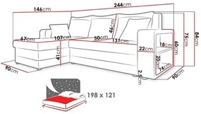 Γωνιακός Καναπές Comfivo 153, Λειτουργία ύπνου, Αποθηκευτικός χώρος, 244x146x84cm, 112 kg, Πόδια: Πλαστική ύλη | Epipla1.gr