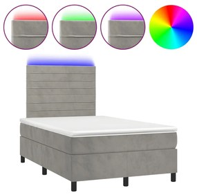 Κρεβάτι Boxspring με Στρώμα &amp; LED Αν.Γκρι 120x190εκ. Βελούδινο - Γκρι