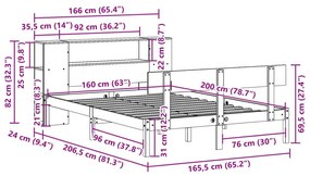 Κρεβάτι Βιβλιοθήκη Χωρίς Στρώμα 160x200 εκ Μασίφ Ξύλο Πεύκου - Λευκό