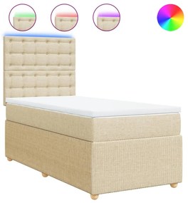 vidaXL Κρεβάτι Boxspring με Στρώμα Κρεμ 90x190 εκ.Υφασμάτινο