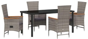 vidaXL Σέτ φαγητού για κήπο με μαξιλάρι 5 pcs Γκρι Πολυ ράταν