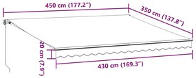 Τέντα Πτυσσόμενη Χειροκίνητη με LED Ανθρακί / Λευκή 450x350 εκ. - Ανθρακί