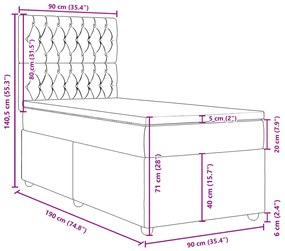 Κρεβάτι Boxspring με Στρώμα Μαύρο 90x190 εκ.Υφασμάτινο - Μαύρο