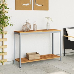 vidaXL Εξωτερικό Τραπέζι Φυσικό & Γκρι 35x110x75 εκ. Μασίφ Ξύλο και Ατσάλι