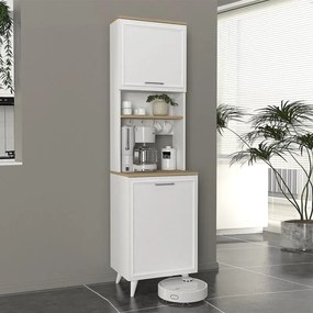 Έπιπλο κουζίνας Potter 1 Megapap χρώμα λευκό - rota oak 53,4x39,6x196,1εκ.