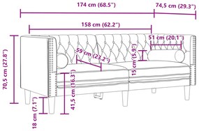 Καναπές Διθέσιος Chesterfield με Στηρίγματα Σκούρο Γκρι Βελούδο - Γκρι