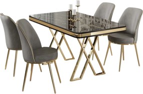 Dining Table &amp; Chairs Set (5 Pieces) Vals - Black Marble, Gold, Grey Black Marble
Gold
Grey