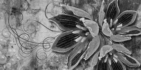 Εικόνα λουλουδιών με πέρλες σε μαύρο & άσπρο - 100x50