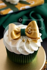 Σετ των 2 Intra Συλλεκτικό Ξύλινο Παζλ Plywood  4mm - Κομψό χρυσό φιόγκο Cupcake και διάφορα επιδόρπια Σε Ξύλινο Κουτί - Διαστάσεις: 10x10 cm – 25 κομμάτια