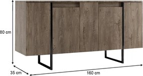 Μπουφές Luxe Megapap χρώμα καρυδί 160x35x80εκ.