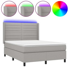 vidaXL Κρεβάτι Boxspring με Στρώμα &amp; LED Αν.Γκρι 140x200εκ. Υφασμάτινο