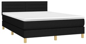 vidaXL Κρεβάτι Boxspring με Στρώμα &amp; LED Μαύρο 140x200 εκ. Υφασμάτινο