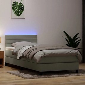 Κρεβάτι Boxspring με Στρώμα Ανοιχτό Γκρι 100x210 εκ. Βελούδινο - Γκρι