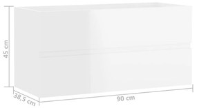 Ντουλάπι Νιπτήρα Γυαλιστερό Λευκό 90x38,5x45 εκ. από Επεξ. Ξύλο - Λευκό