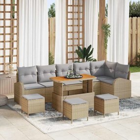 vidaXL Σετ Καναπέ Κήπου με μαξιλάρι 10 pcs Μπεζ συνθετικό ρατάν