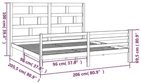 Πλαίσιο Κρεβατιού Καφέ Μελί 200 x 200 εκ. από Μασίφ Ξύλο Πεύκου - Καφέ