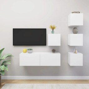 vidaXL Έπιπλα Τηλεόρασης Σετ 5 Τεμαχίων Λευκό από Μοριοσανίδα