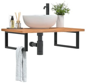 Ράφι Νιπτήρα Τοίχου από Ατσάλι / Μασίφ Ξύλο Οξιάς