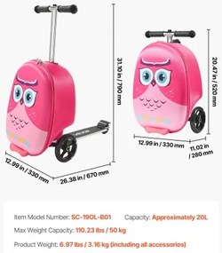 VEVOR Ride-on Luggage 20-inch Kids Scooter Suitcase with Flash Wheels Pink