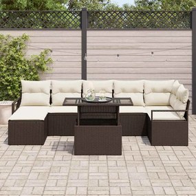 vidaXL Σετ Καναπέ Κήπου με μαξιλάρι 8 pcs Καφέ και κρεμ