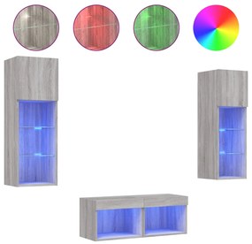 vidaXL Ντουλάπια Τηλεόρασης Τοίχου 4 Τεμ. με Φώτα LED Γκρι Sonoma
