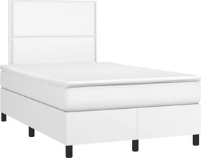 vidaXL Κρεβάτι Boxspring με Στρώμα Λευκό 120x200εκ.από Συνθετικό Δέρμα