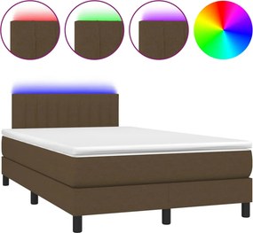 vidaXL Κρεβάτι Boxspring με Στρώμα &amp; LED Σκ.Καφέ 120x190εκ. Υφασμάτινο