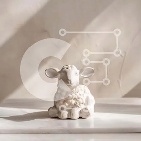 Intra Συλλεκτικό Ξύλινο Παζλ Plywood 4mm - Λευκό ειδώλιο προβάτου σε κομψό μαρμάρινο τραπέζι Σε Ξύλινο Κουτί - Διαστάσεις: 10x10 cm – 25 κομμάτια