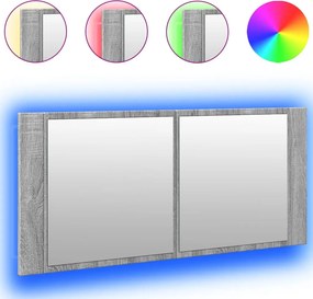 vidaXL Ντουλάπι Μπάνιου με Καθρέφτη / LED Γκρι Sonoma 100x12x45 εκ.