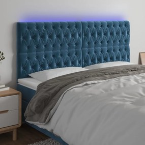 Κεφαλάρι Κρεβατιού LED Σκούρο Μπλε 200x7x118/128 εκ. Βελούδινο