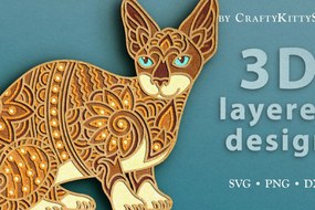 Σετ των 2 Intra απο ξύλο plywood 3mm-4mm πάχος – Sphynx Cat 3D Layered Δίασταση 20x20 cm INTRAFABR-62908717