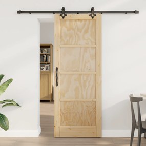 vidaXL Συρόμενη Πόρτα με Σετ Αξεσουάρ 78x202 εκ. Μασίφ Ξύλο Πεύκου