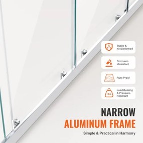 VEVOR Semi-frameless Double Sliding Shower Door SGCC Tempered Glass 1/4&quot; Chrome