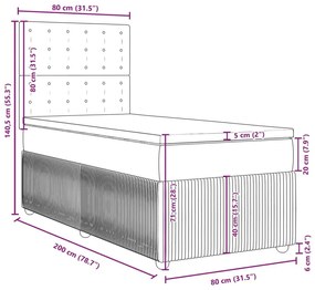 Κρεβάτι Boxspring με Στρώμα Ανοιχτό Γκρι 80x200 εκ. Υφασμάτινο - Γκρι