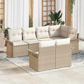 vidaXL Σετ Καναπέ Κήπου με μαξιλάρι 7 pcs Μπεζ Πολυ ράταν