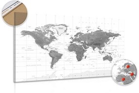 Εικόνα στο φελλό ενός πανέμορφου παγκόσμιου χάρτη σε ασπρόμαυρο - 120x80  peg