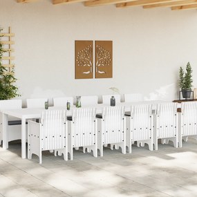 vidaXL Σετ Τραπεζαρίας Κήπου 13 Τεμαχίων με Μαξιλάρια Λευκό Πολυ Ρατάν