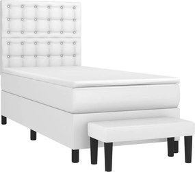 vidaXL Κρεβάτι Boxspring με Στρώμα Λευκό 90x190εκ. από Συνθετικό Δέρμα